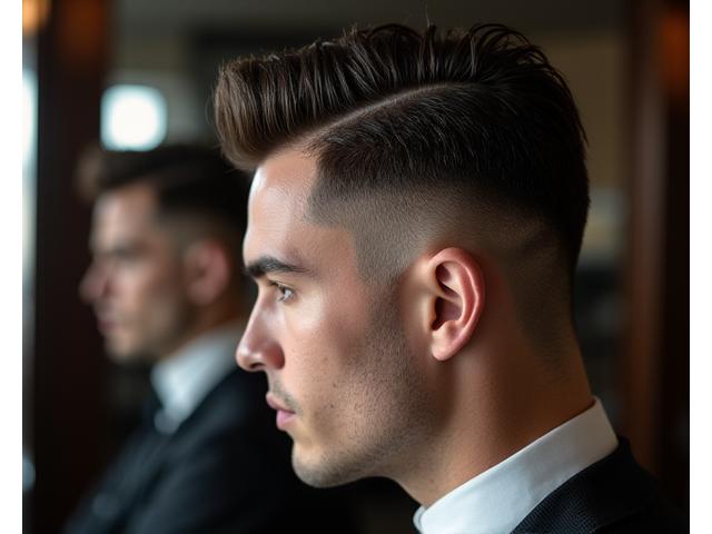 Client with a perfectly sculpted classic pompadour
